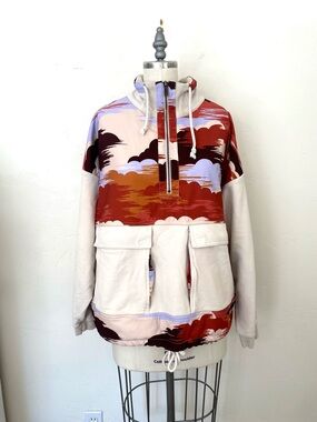 New Free People Movement M Daybreak Sweatshirt Southwest Pattern Double Pockets